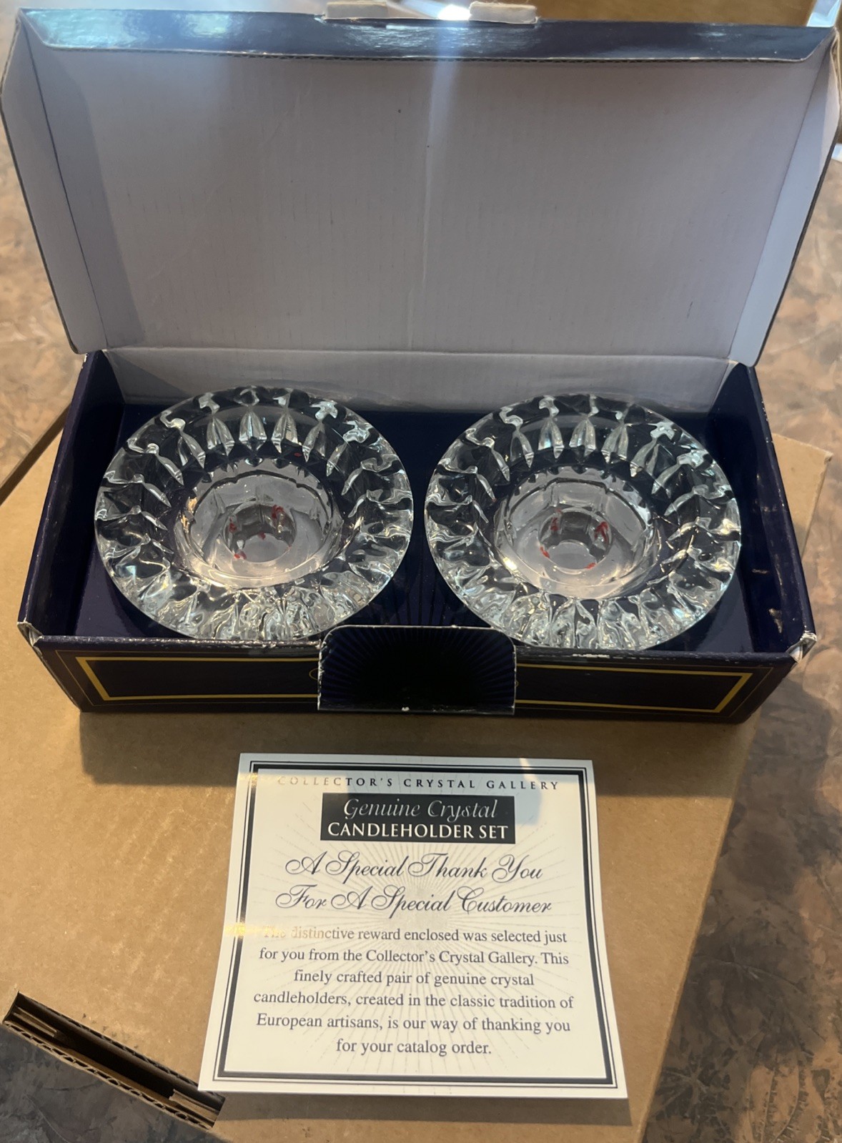 COLLECTOR'S CRYSTAL GALLERY NEW GENUINE CRYSTAL CANDLEHOLDER SET OF 2