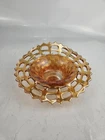 Vintage Fenton Carnival Glass Marigold Offset Rim Open Lace Basket Weave Dish