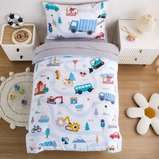 4-Piece Cars Toddler Bedding Set for Boys Girls- Soft  Skin Friendly Toddler...