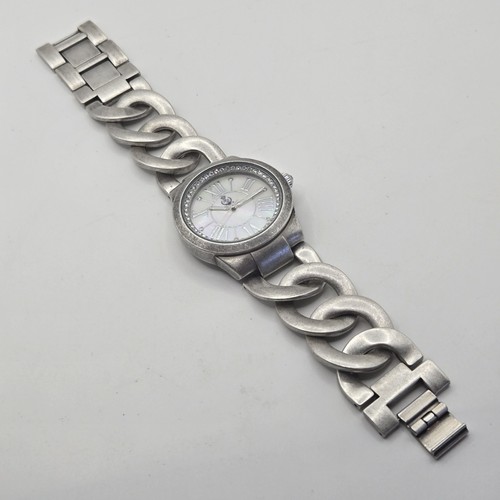 Premier Designs Womens MOP Watch Bold Chunky Chain Curb Link Bracelet RUNS EUC - Picture 3 of 9