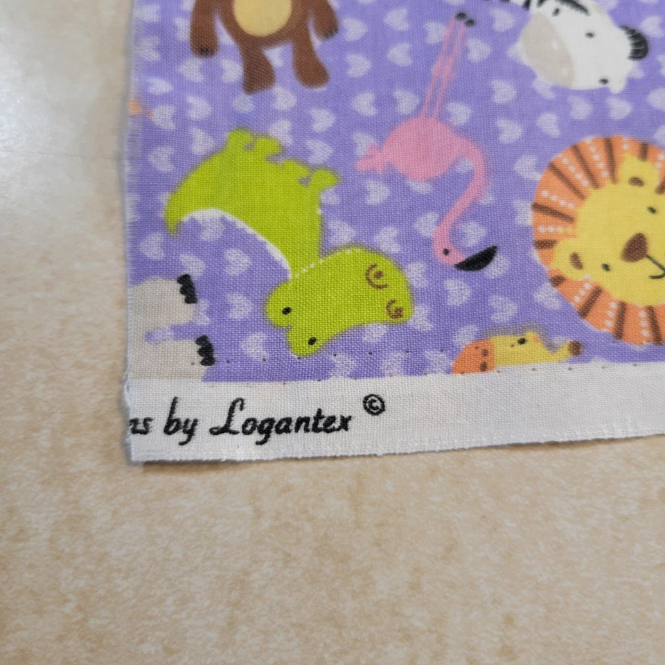 Cotton Fabric Jungle Animals Elephants Lion Monkeys 18x43" Logantex Print Purple - Image 3 of 4