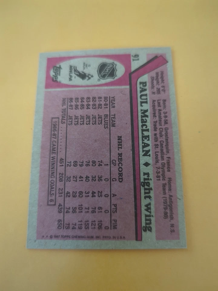 Paul Maclean Signed Winnipeg Jets Card 1a Foto 2 de 2