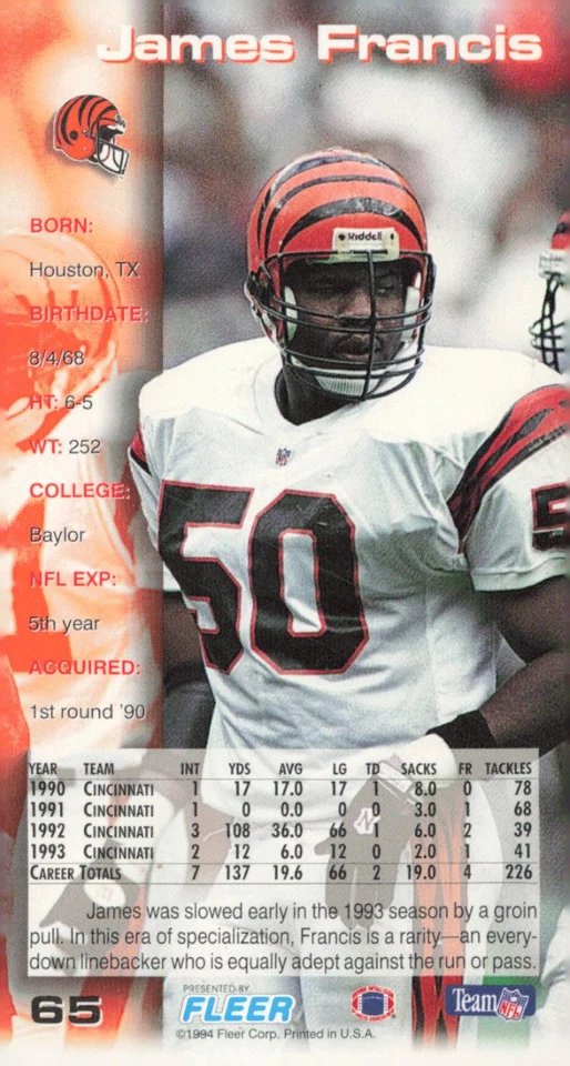 1994 GameDay #65 James Francis - Image 2 of 2