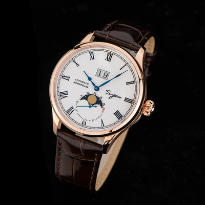 41mm Sugess Seagull 1963 MoonPhase Master Automatic Mechanical Watch Brown Band