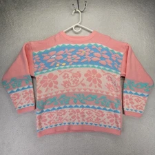 Vintage Gitano Sweater Womens S Pullover Pink Pastel Floral 80s 90s Grandma Core
