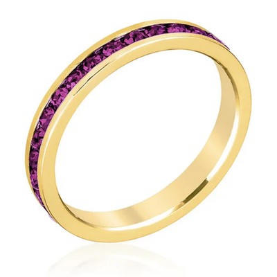 Amethyst Purple Full Eternity Band,  Purple Stacking Band Gold, Dainty Gold Band