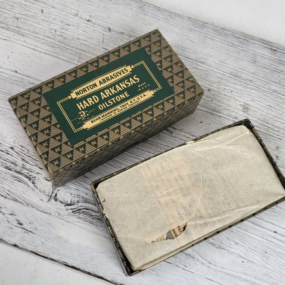 DE COLECCIÓN COMO NUEVO NORTON HARD ARKANSAS STONE HB 4 CAJA TRANSLÚCIDA HERRAMIENTAS DE ENVOLTURA DE PAPEL Foto 4 de 4