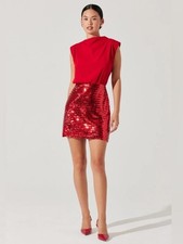 ASTR The Label Women's Sequin Mixed Media Mini Dress Size Medium Red NWOT