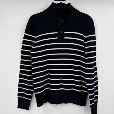 American Eagle Outfitters Men Striped Mock Neck Sweater Medium Navy Athletic Fit