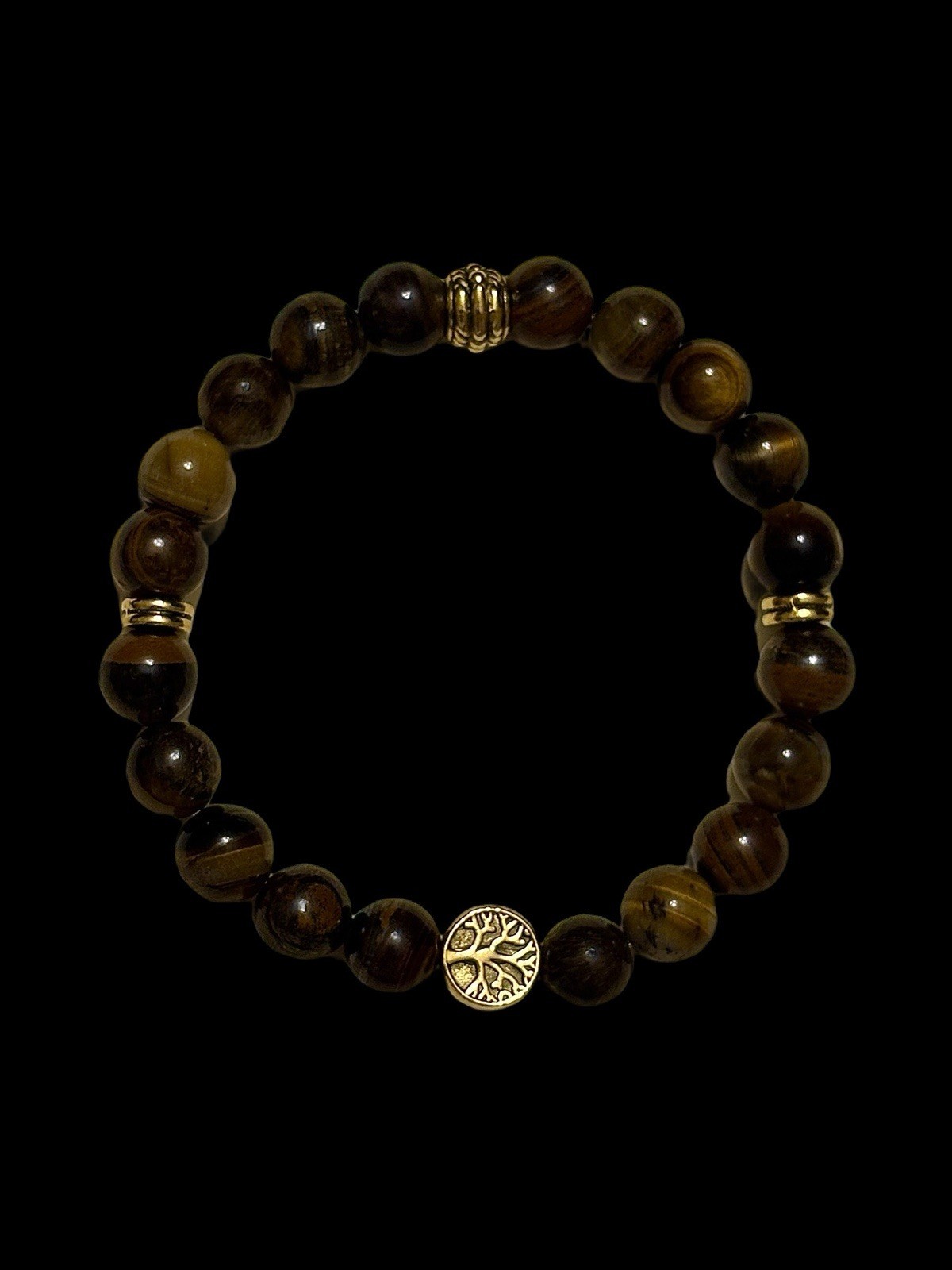 Love This Life Brown Tigers Eye Stone And Glass Bead Bangle Bracelet Boho 7.5 in