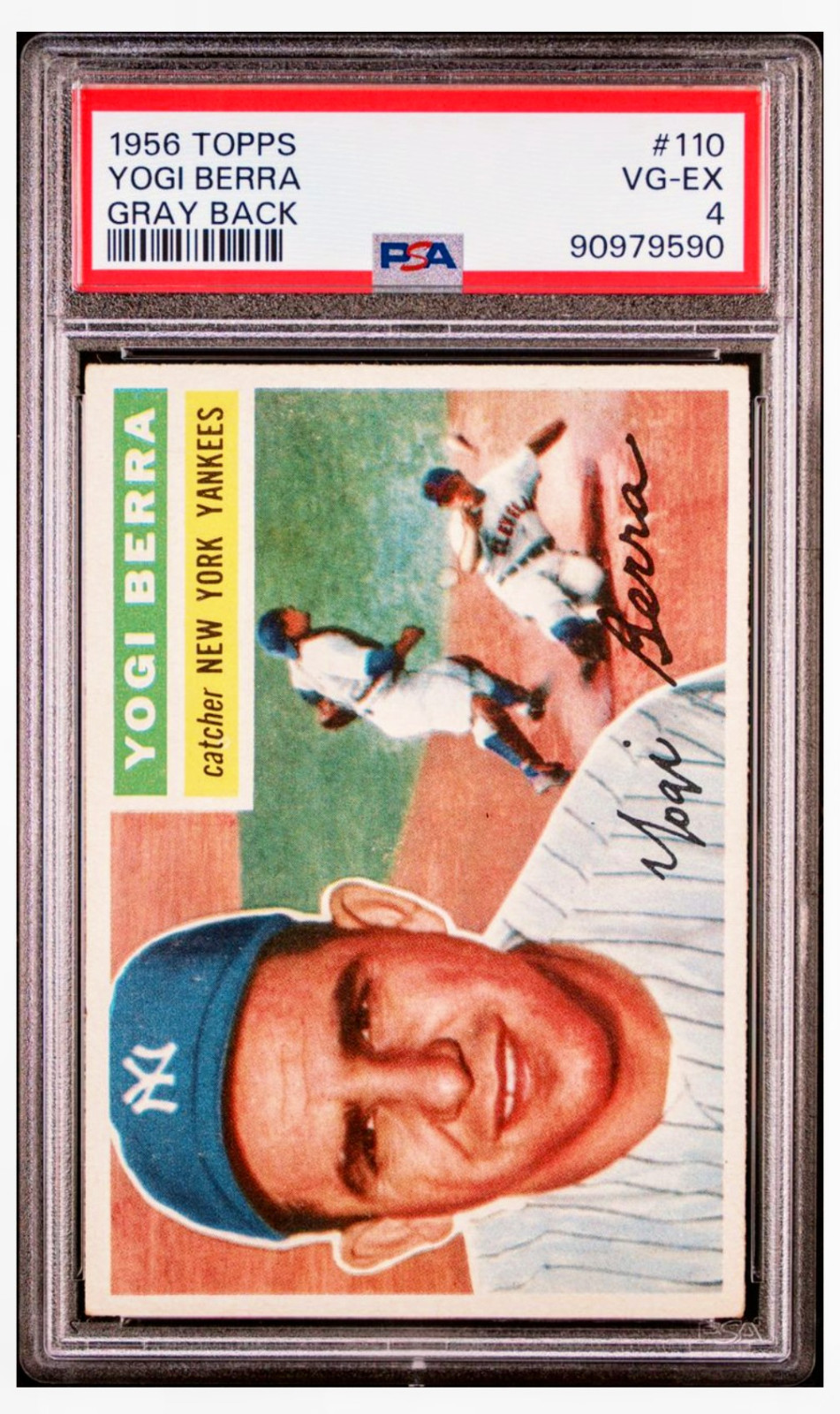 1956 Topps Yogi Berra #110 Gray Back Yankees PSA 4 DEAD CENTERED!