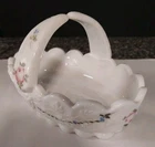 Vintage Westmoreland White Milk Glass Basket Split Handle Roses Hand Painted