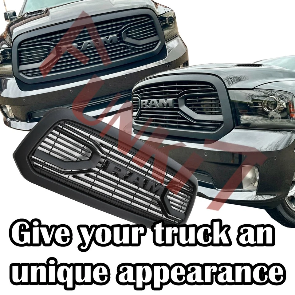 Parrilla delantera para Dodge Ram 1500 Big Horn 2013-2018 2016 parrilla negra pintable Foto 3 de 4