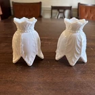 Pair Of 2 Vtg Fenton Art Glass Tulip Shape White Two Way Votive/Candle Holder