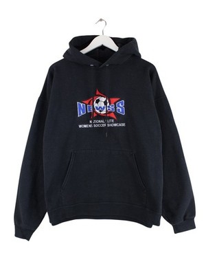 Hanes 90s Vintage Women Soccer Hoodie Schwarz L Herren