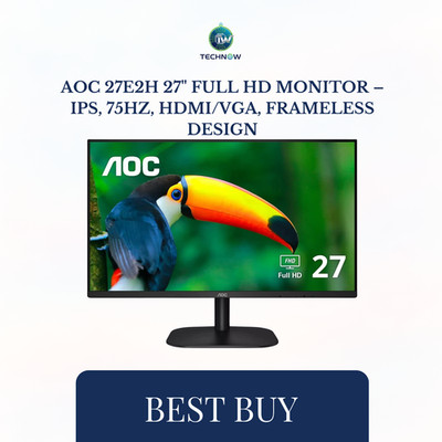 AOC 27E2H 27'' Full HD Monitor   IPS, 75Hz, HDMI/VGA, Frameless Design