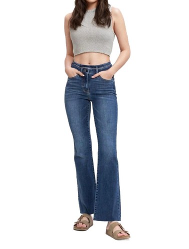 Judy Blue mid rise harsh contrast wash & cut hem bootcut jeans in Blue - size 0