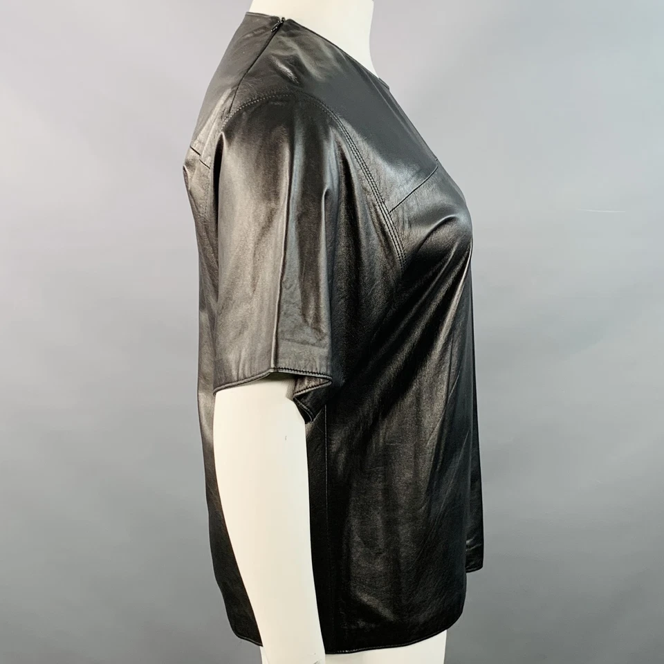 Top informal VALENTINA KOVA talla L cuero negro cuello redondo Foto 2 de 4