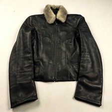 Vintage Real Leather Jacket Black Women  s Fur Minimalist Designer Style 90s