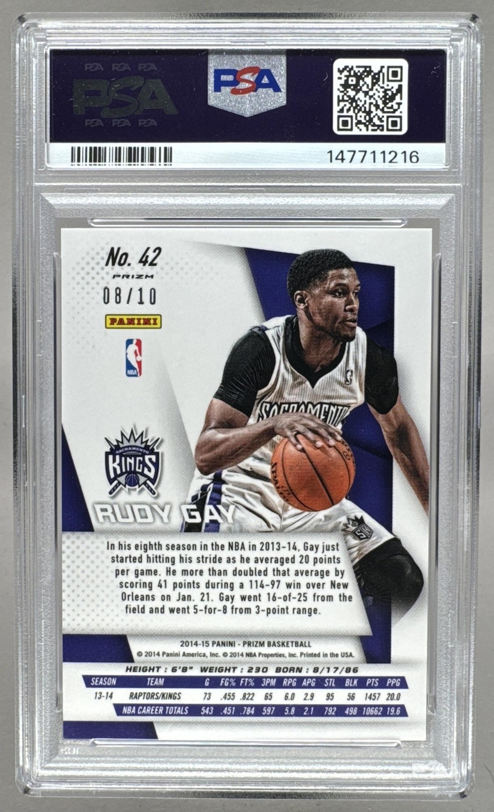 Rudy Gay 2014 Panini Prizm #42 Gold 8/10 PSA 10 view 2