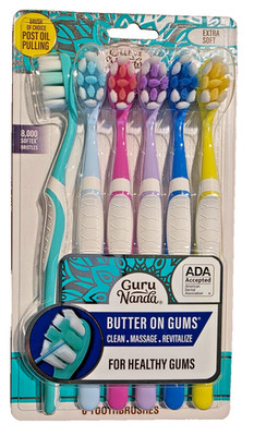 Guru Nanda Butter On Gums with Softex Bristles Toothbrush for Kids & Adults 6 Pk