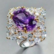 Unique ring 13 ct Natural Amethyst Ring 925 Sterling Silver Size 8 /R447215