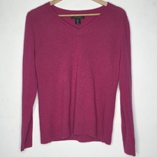 Tahari 100 Cashmere Pink Vneck Long Sleeve Sweater Women's Medium M