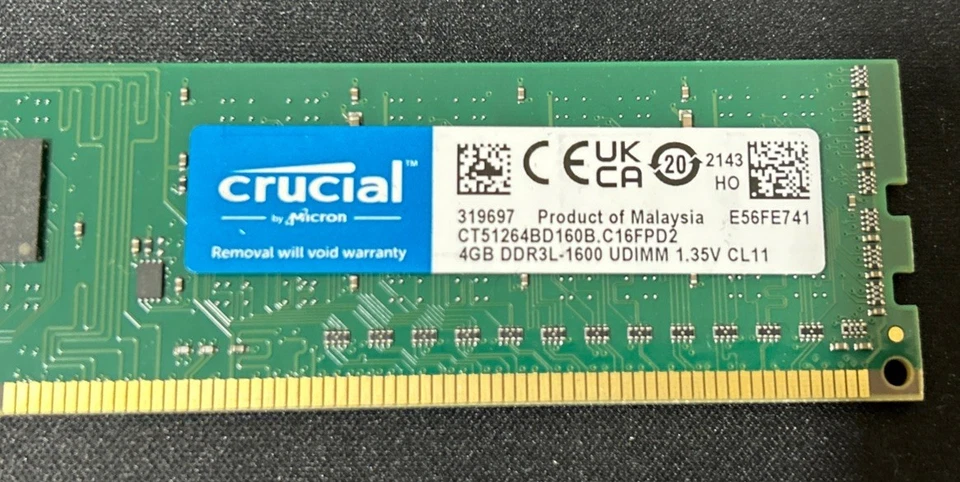 4GB DDR3L 1600MHz Crucial CT51264BD160BJ.C8FPD Desktop Memory PC3L-12800 - Image 2 of 3