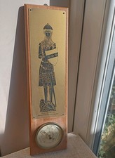 Sir John De Creke 1325 Barometer/ Wall Plaque Metal Framed Wooden Vtg