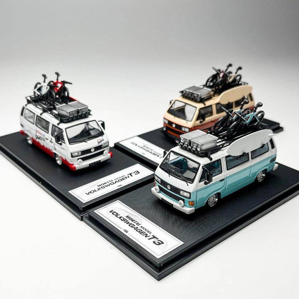 Coche de metal fundido a presión modelo deportivo cámper furgoneta múltiple VW T3 Mortal 1:64 Foto 2 de 4