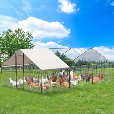 20x10 Metal Chicken Coop Walk-in Poultry Cage Pet House w/ Chicken Run Cover