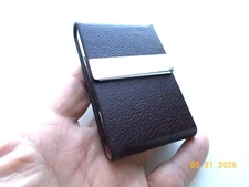 Brown Leather or Leather-like Cover over Metal Card Holder for RFID Protection