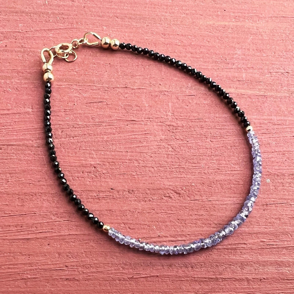 Brazalete Tanzanita Espinela Negra Natural Oro Sólido 14K, 7.15" - 7.5", Diciembre  Foto 4 de 4