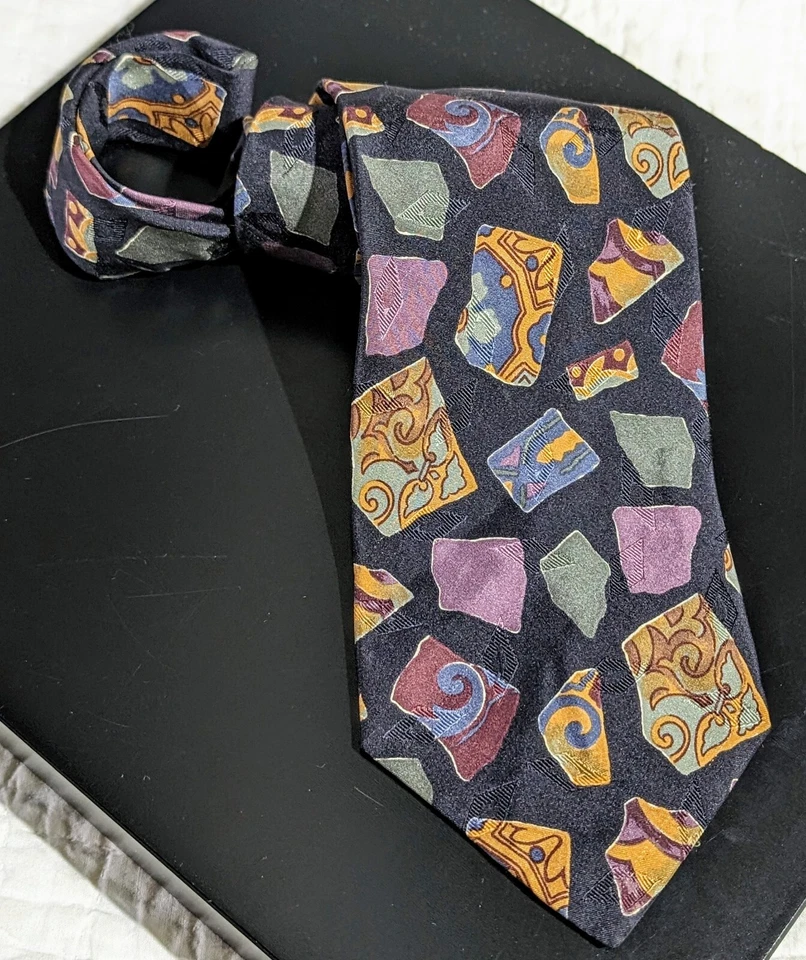 4 Corbatas de Colección LUJO XMI 100% Seda Italiana Hechas en EE. UU. Abstractas Geométricas Retro Foto 3 de 4