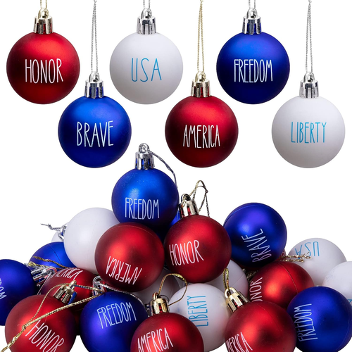 24 Pcs 4Th of July Tree Ornaments - 1.57" Memorial Day Letter Balls - Red White