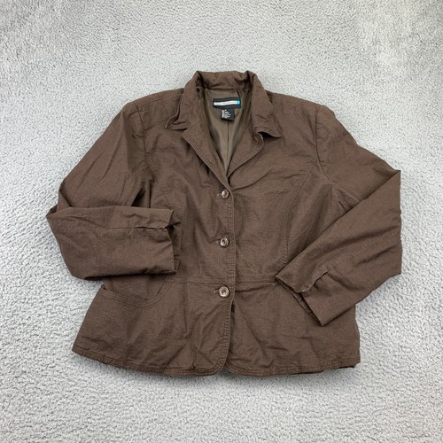 Requirements Jacket Womens 18 Brown Notched Collar Long Sleeve Button-Up