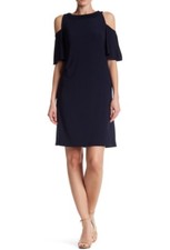 NWT NINE WEST COLD SHOULDER SHIFT DRESS NAVY SIZE 2 CAREER POLYESTER