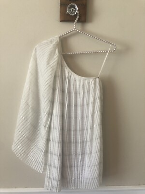 NWT Topshop Womens Size 2 White Pleated Blouse One Shoulder