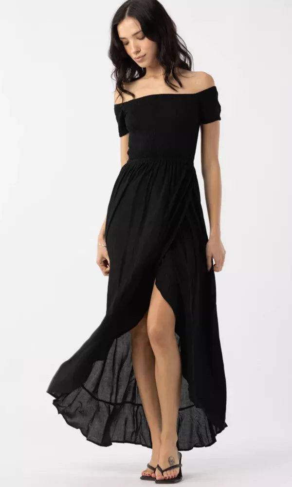 Off shoulder smocked maxi deals dress