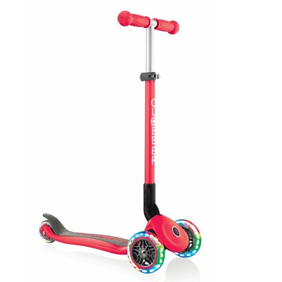 Globber Primo Foldable Lights 3 Wheel Scooter Adjustable Kids Ages 3-6+ Red