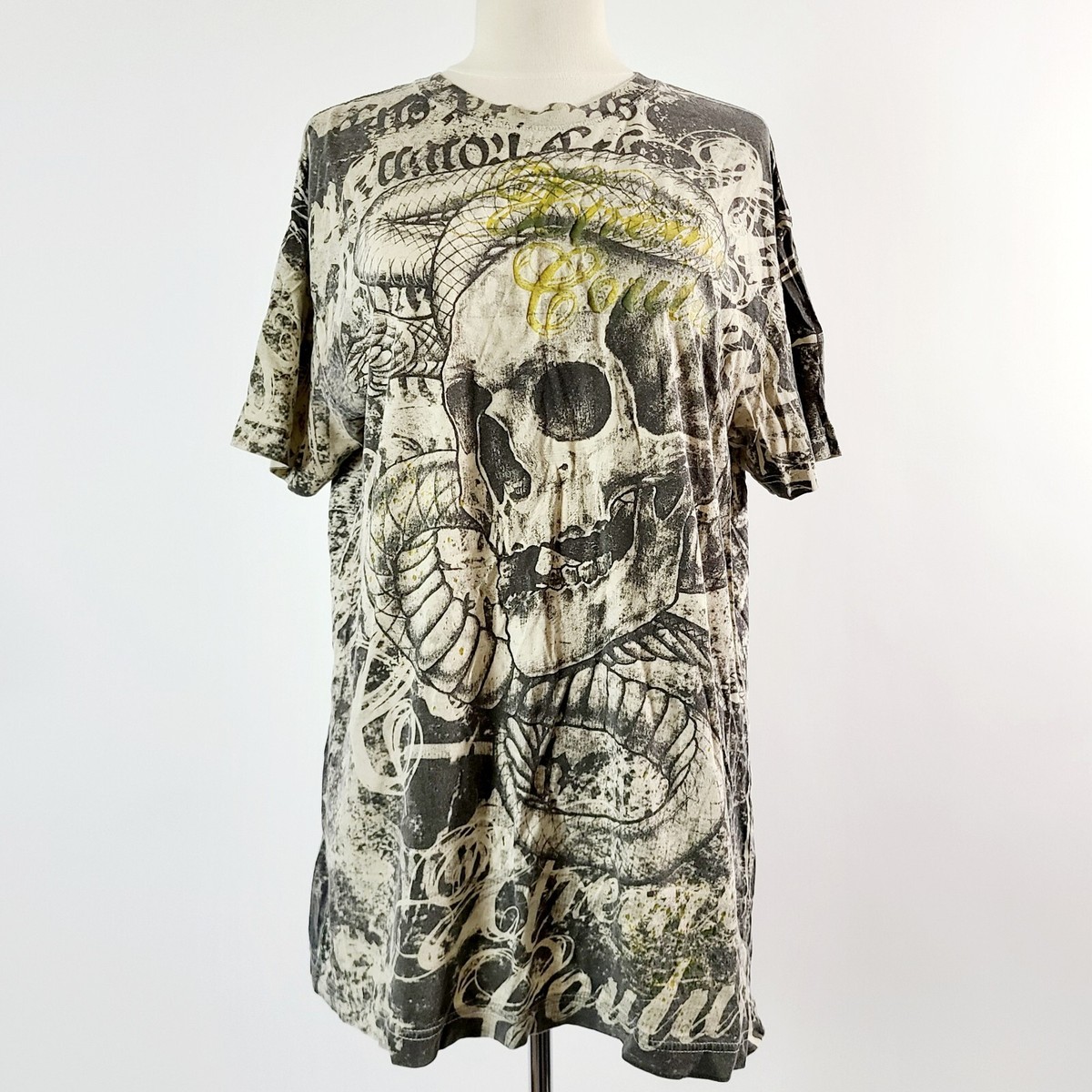 Vintage 00s Y2K Xtreme Couture By Affliction T-Shirt Snake Skull