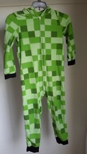 Boys Size 6/7 Minecraft Hooded Footless One Piece Pajama Green Has Flaw