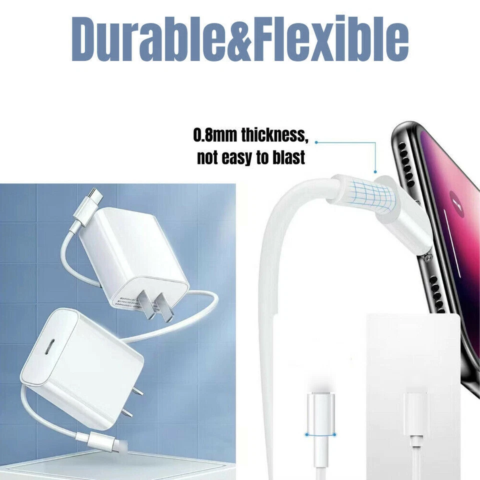 50X/100X PD Fast Charger Cable 1m/2m Type USB C to iPhone 14 13 12 11 Pro Max X - Image 4 of 4
