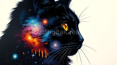 Cosmic Cat Digital Art - ''Galaxy Within'' Desktop AI Art Wallpaper Background #1