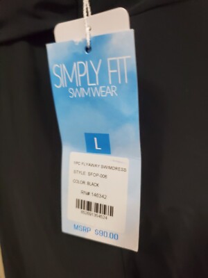 hi Simply Fit Womens Swim Dress Size L Black Shirred Top Flared Skirt