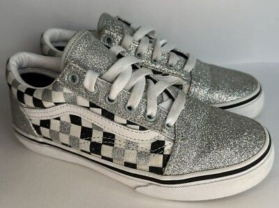 Vans Old Skool Low Top Silber Glitzer Schwarz/Weiß Kariert UK 2,5