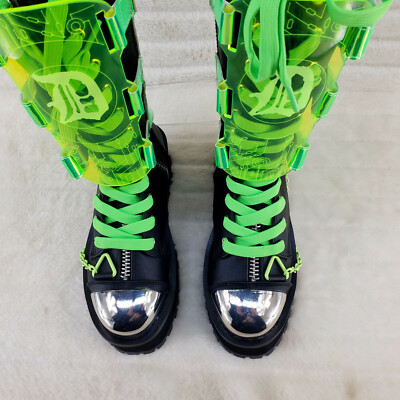 NIB GraveDigger 255 Neon Green Acrylic Shield Mid Calf Boots Men / Unisex Sizes NIB GraveDigger 255 Neon Green Acrylic Shield Mid Calf Boots  main image 4