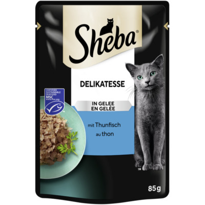Sheba Portionsbeutel Delicato mit Thunfisch in Gelee 28 x 85g (16,76 /kg)