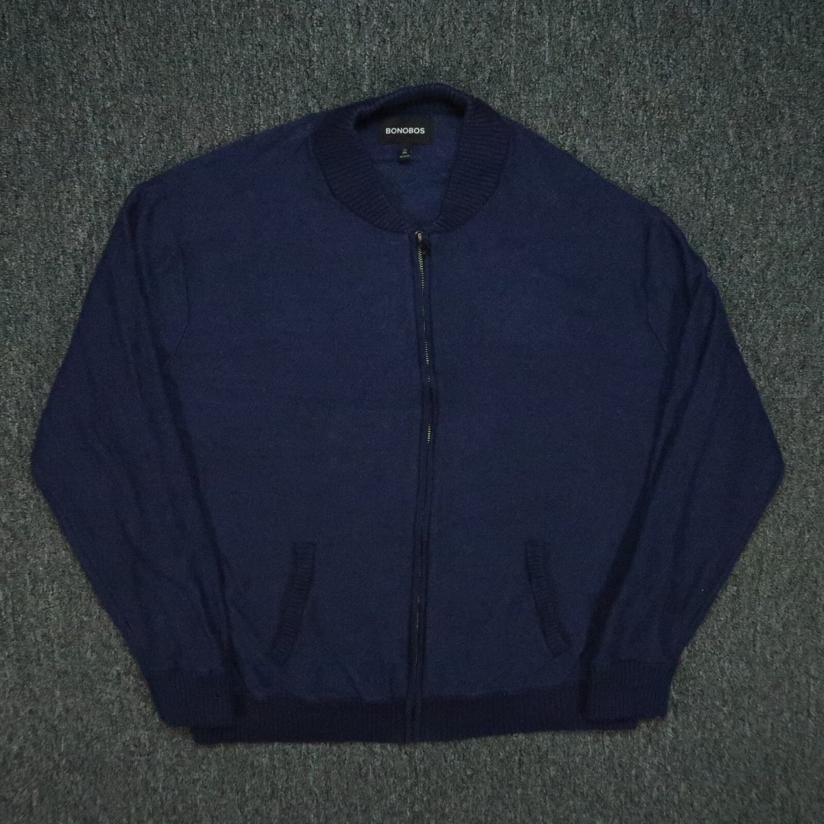 Bonobos Sweater Mens XXL Blue Full Zip Cotton Cashmere Bomber Pockets 2XL