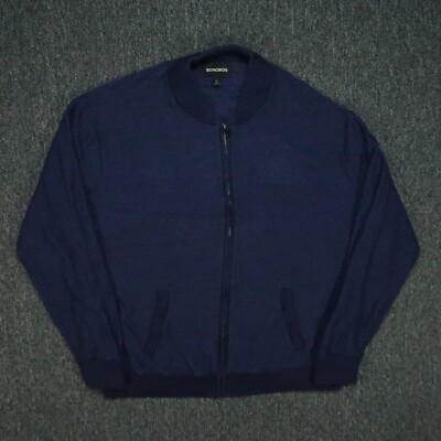 Bonobos Sweater Mens XXL Blue Full Zip Cotton Cashmere Bomber Pockets 2XL 